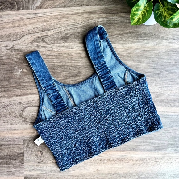 NWT Lone Star Blue Denim Corset Crop Top Smocked Back & Front Raw Hem  – Size M - Picture 7 of 8